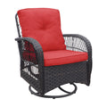 3 Pieces Conversation Set, Outdoor Wicker Rocker Swivel Patio Bistro Set, Rocking Chair With Glass Top Side Table,Red Yes Complete Patio Set Brown Rust Resistant Frame Water Resistant Cushion Garden & Outdoor Classic Complete Patio Sets Metal Metal