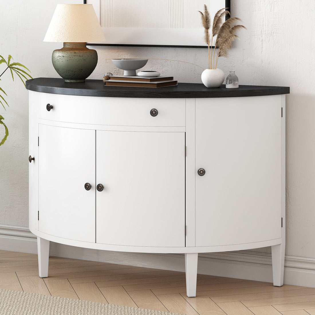 Curved Design Storage Cabinet Made Of Fraxinus Mandschuric Solid Wood Veneer, Adjustable Shelves, Suitable For Corridors, Entrances And Study. White Mdf