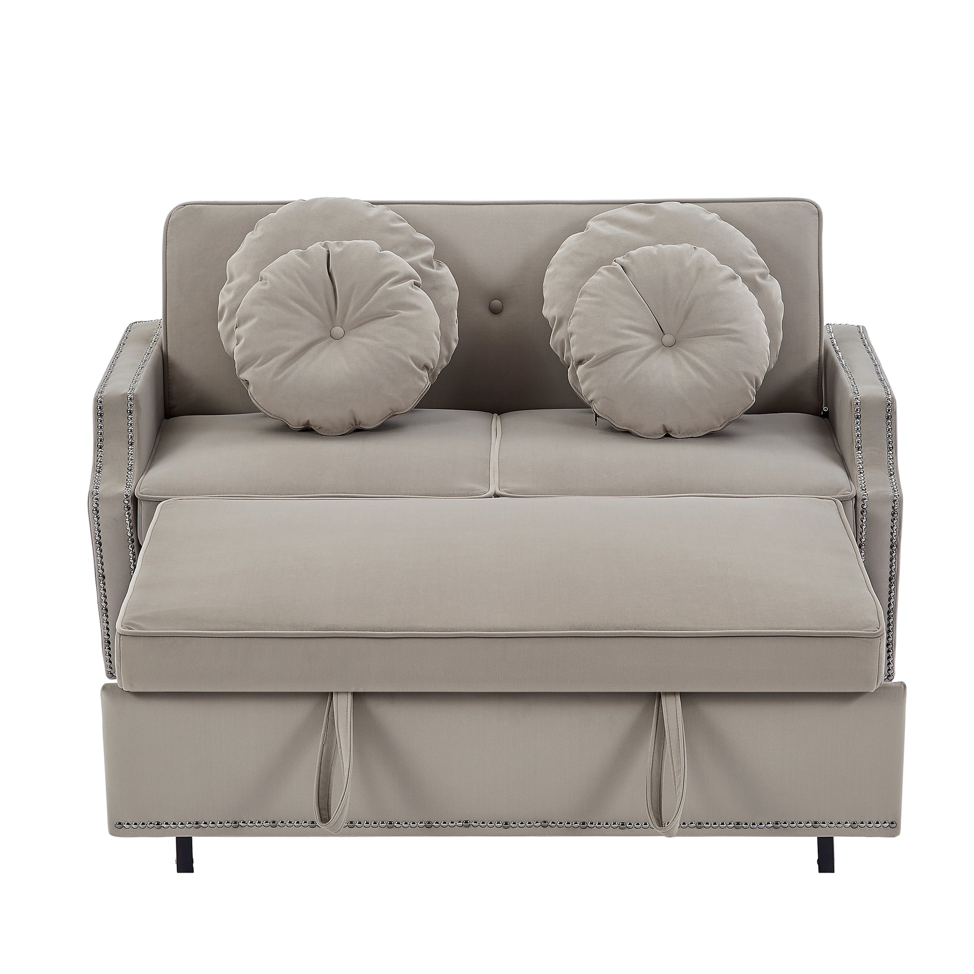 54.7" Multiple Adjustable Positions Sofa Bed Stylish Sofa Bed With A Button Tufted Backrest, Two Usb Ports And Four Floral Lumbar Pillows For Living Room, Bedroom,Or Small Space, Coffee Coffee Foam Polyester 2 Seat