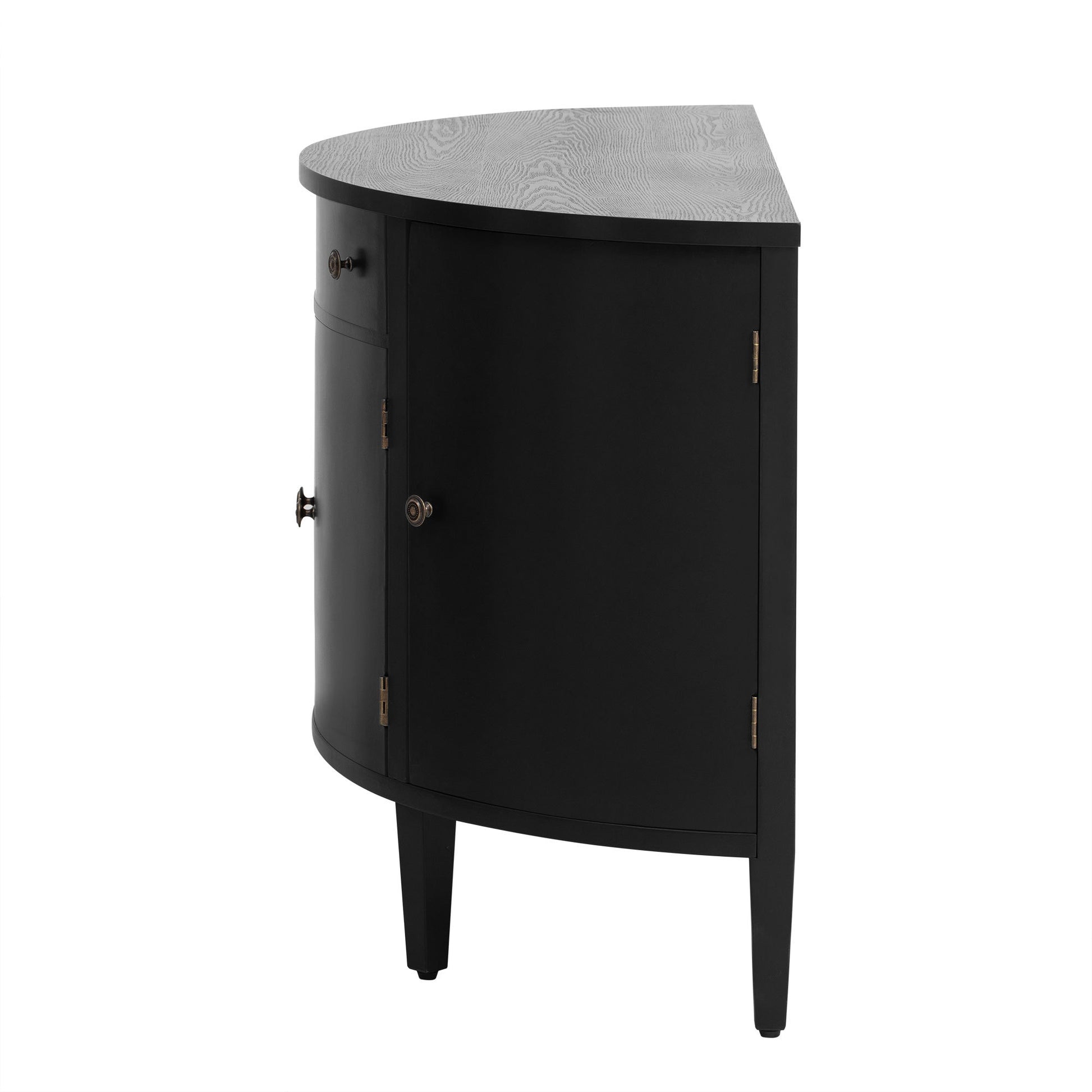 Curved Design Storage Cabinet Made Of Fraxinus Mandschuric Solid Wood Veneer, Adjustable Shelves, Suitable For Corridors, Entrances And Study. Black Mdf