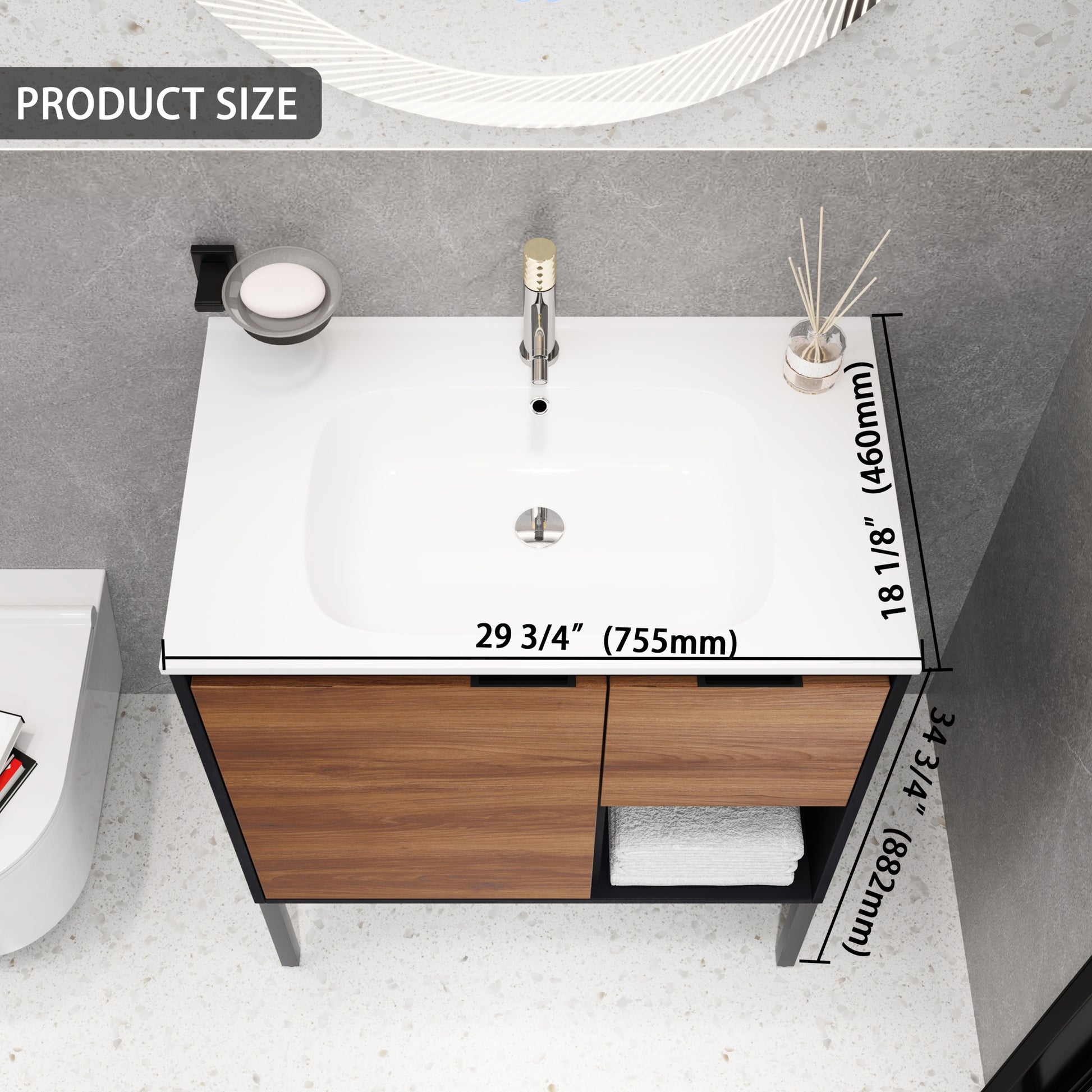 30 Inch Freestanding Bathroom Vanity With Gel Sink, Soft Closing Door And 2 3 Soft Closing Drawers 1 Brown Ebony 1 Bathroom Freestanding Modern Plywood