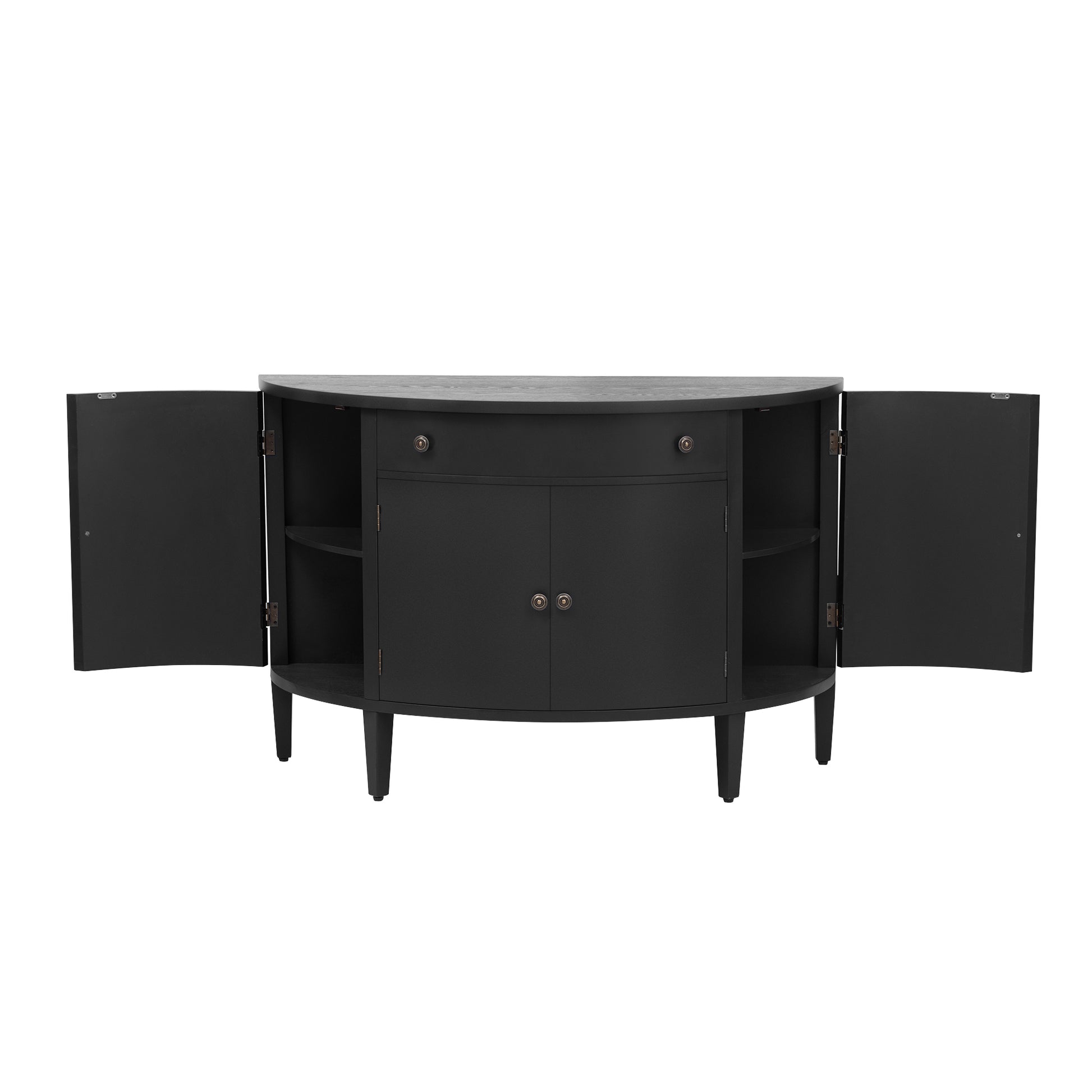 Curved Design Storage Cabinet Made Of Fraxinus Mandschuric Solid Wood Veneer, Adjustable Shelves, Suitable For Corridors, Entrances And Study. Black Mdf