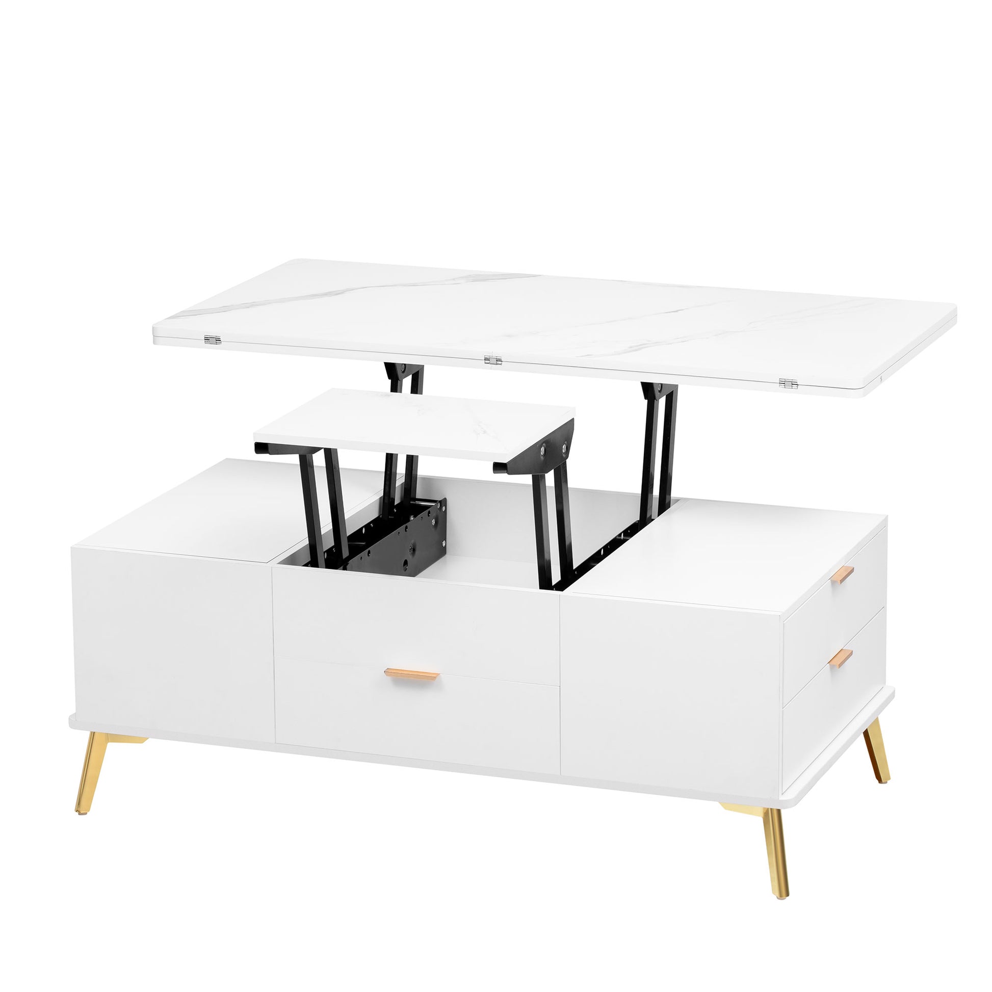 Modern Lift Top Coffee Table Multi Functional Table With Drawers In White White Mdf Steel