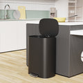 13 Gallon 50L Kitchen Foot Pedal Operated Soft Close Trash Can Stainless Steel Ellipse Bustbin Black Black Steel