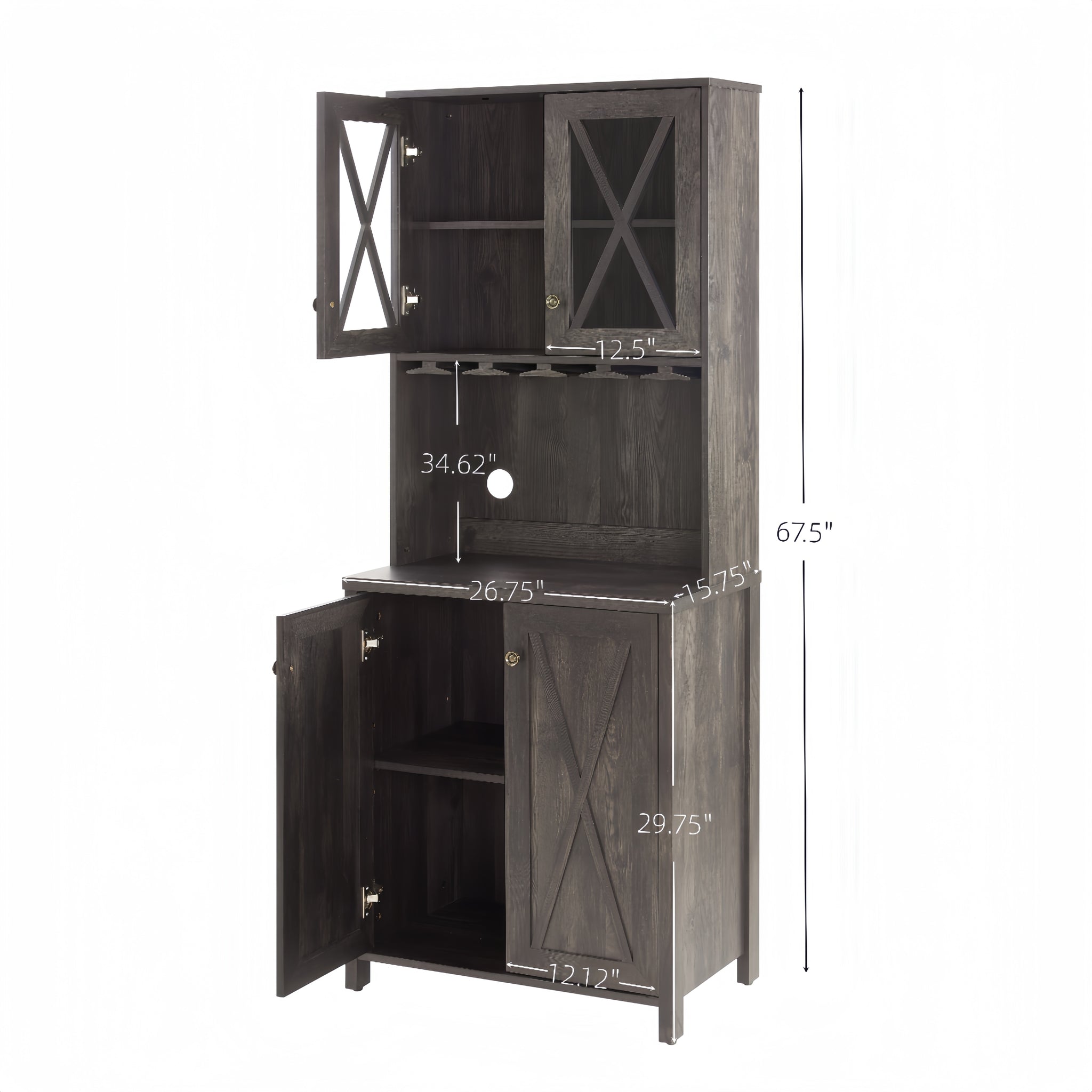 Farmhouse Bar Cabinet for Liquor and Glasses, Dining charcoal grey-dining room-cabinets included-mdf