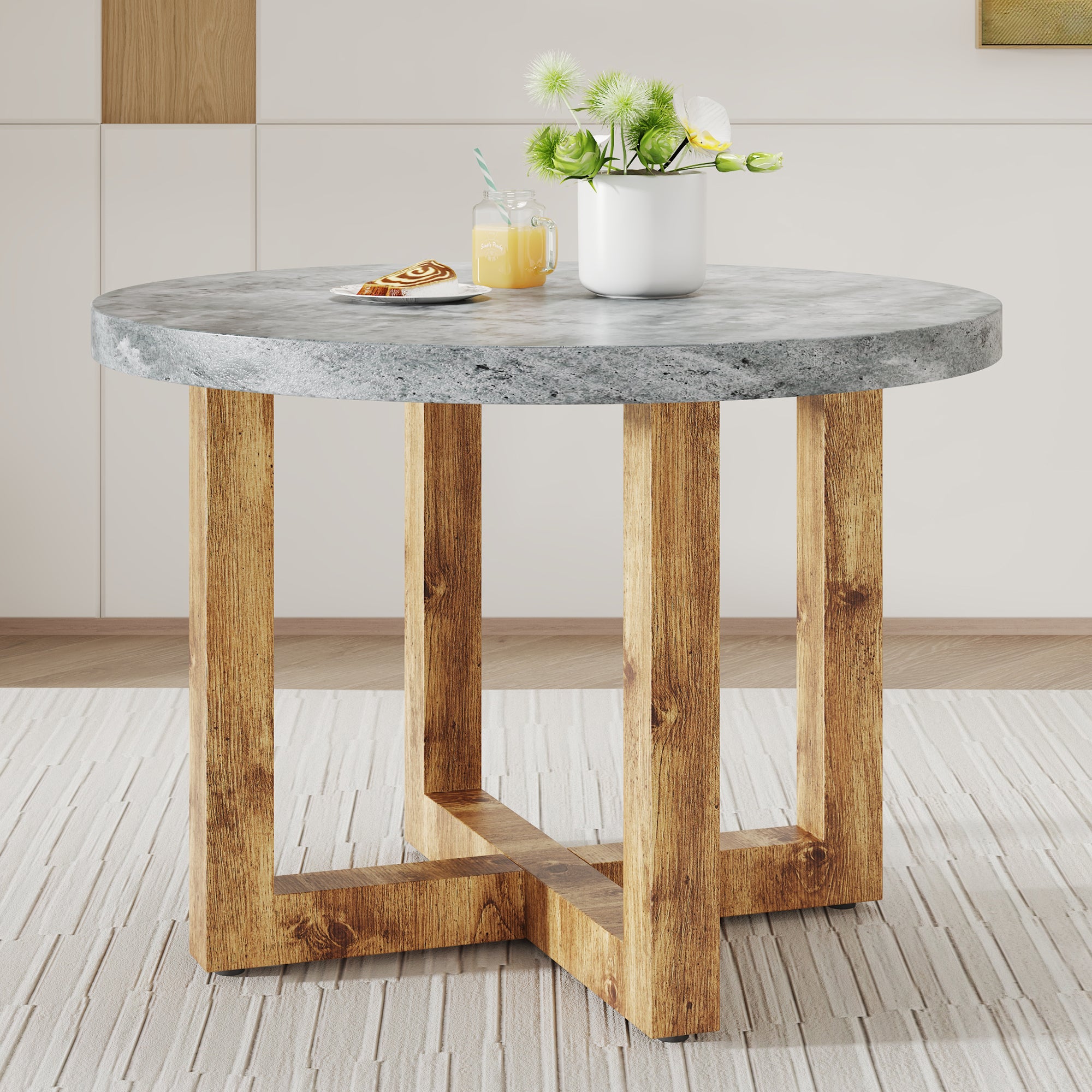 A Modern And Practical Circular Dining Table. Made Of Mdf Tabletop And