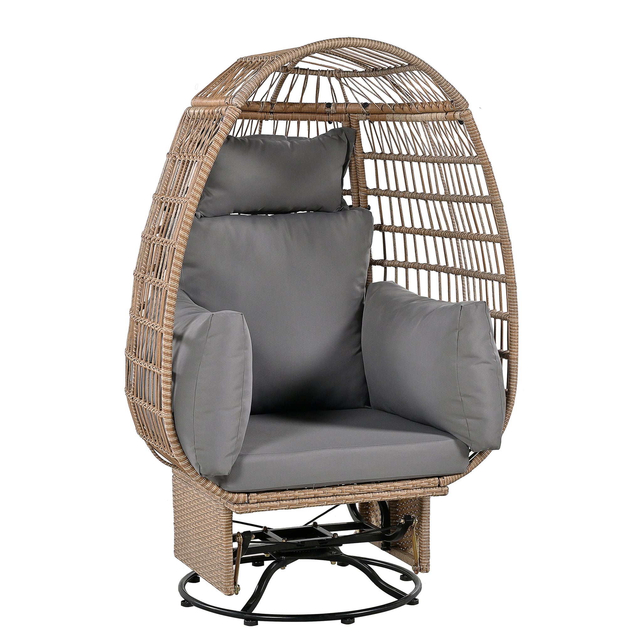 Outdoor Swivel Chair with Cushions, Rattan Egg natural+grey-wicker