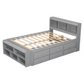 Full Bed With Bookcase Headboard, Under Bed Storage Drawers And Bed End Storage Case,Grey Full Grey American Design Pine