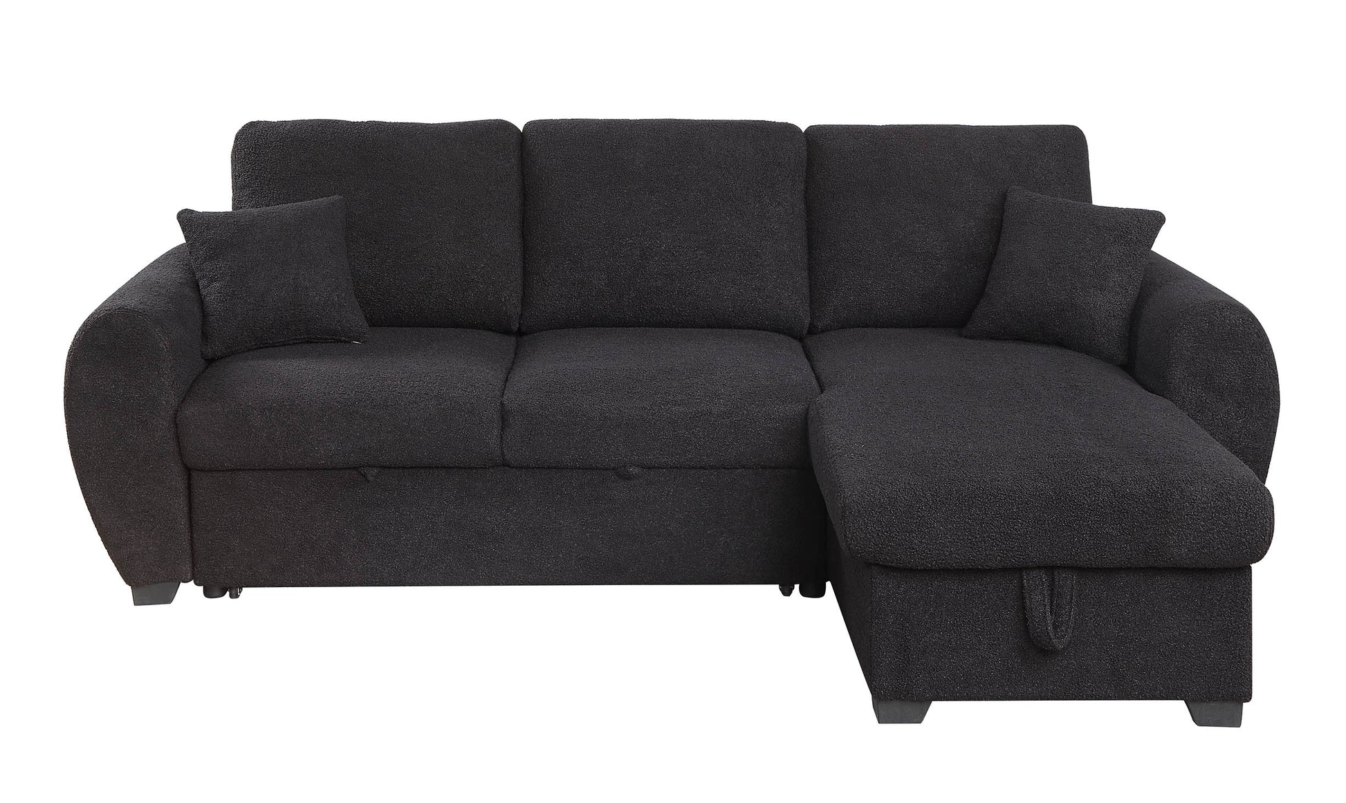 Veronica 95" Black Teddy Fleece Reversible Sleeper Sectional Sofa With Storage Chaise Black Teddy