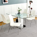 Modern Style Glass Table, Pu Fabric Chair Electroplated Chair Legs, Solid Support Base, Furniture Made Of Selected Materials To Highlight Fashion, Suitable For Living Room Use Set Of 5 White Mdf Metal