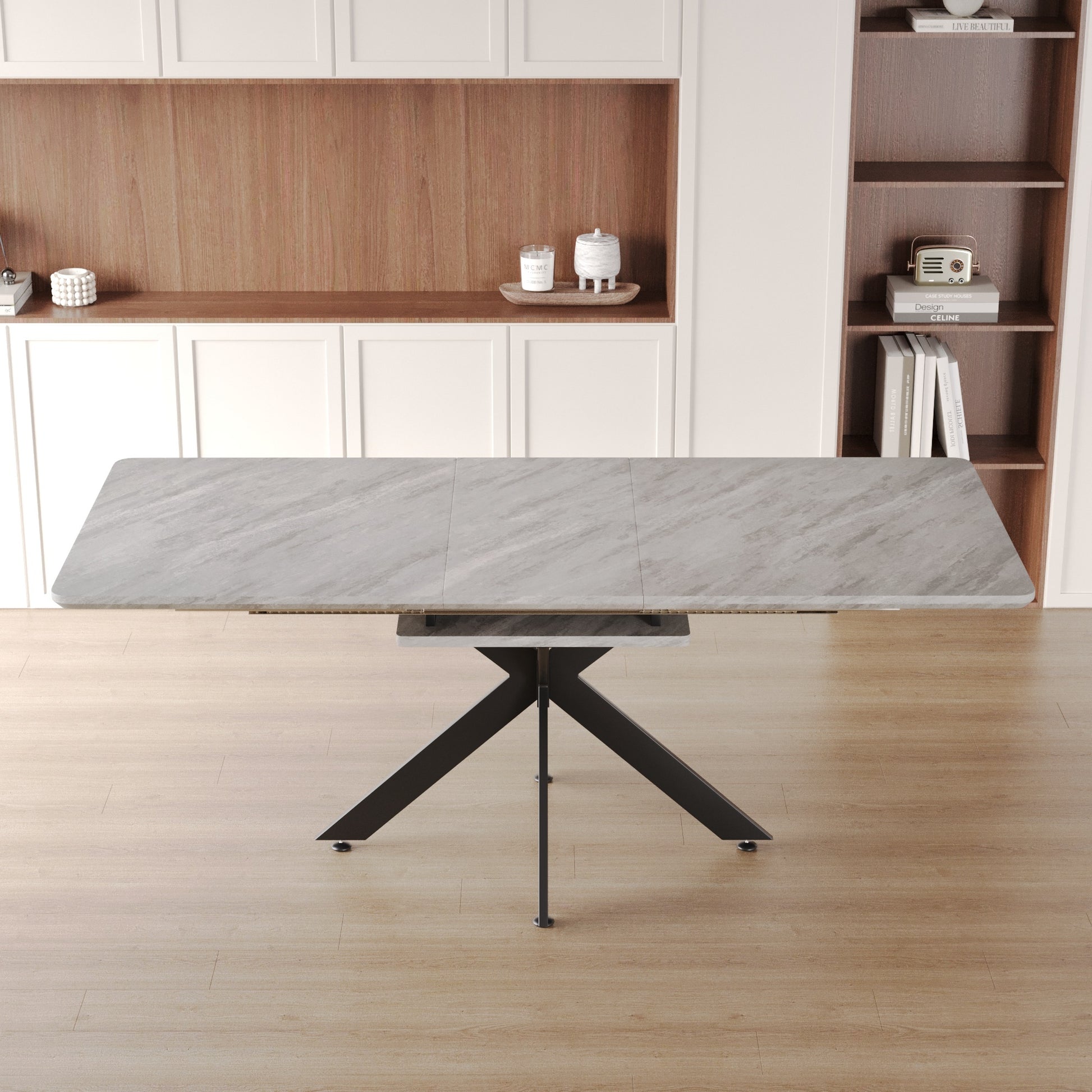 Scalable Dining Table Table Set For 6 8 Person For Dining Room,C Shaped Tube Soft Padded Armless Dining Chairs And Very Large Dining Room Table Kitchen Table Chair Set With Metal Legs Grey White Mdf Metal