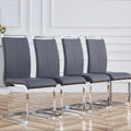 A Simple Dining Table. A Dining Table With A White Marble Pattern. 4 Pu Synthetic Leather High Backrest Cushioned Side Chairs With C Shaped Silver Metal Legs. Dt Sq 16090 Whc 1162 White Mdf