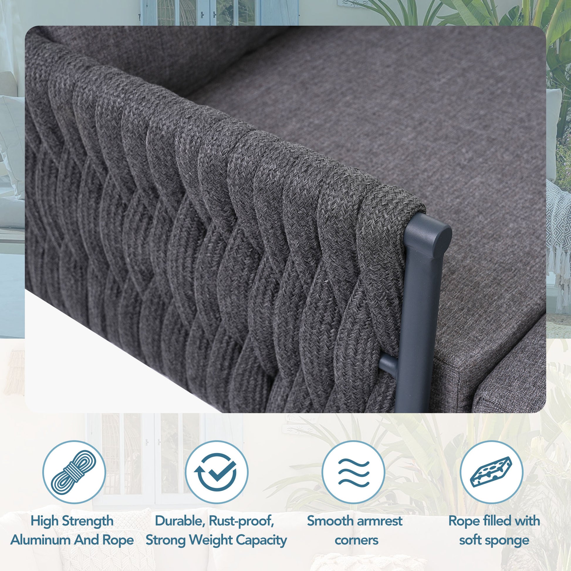 6 Pieces Aluminum Patio Furniture Set, Modern Metal Outdoor Conversation Set Sectional Sofa With Removable Olefin Extra Thick Cushions 5.9" Cushion, Grey Yes Complete Patio Set Gray Seats 6 Weather Resistant Frame Garden & Outdoor