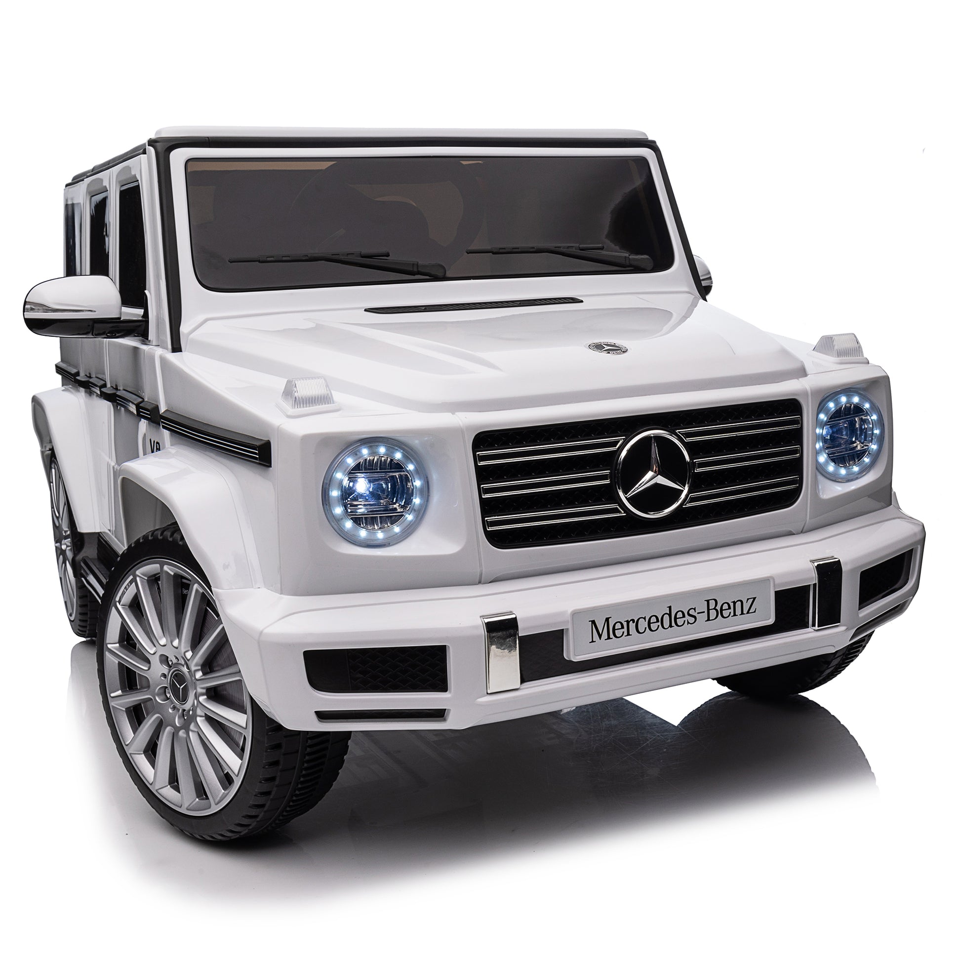 Licensed Mercedes Benz G500,24V Kids Ride On Toy 2.4G W Parents Remote Control,Electric Car For Kids,Three Speed Adjustable,Power Display, Usb,Mp3 ,Bluetooth,Led Light,Three Point Safety Belt White Plastic