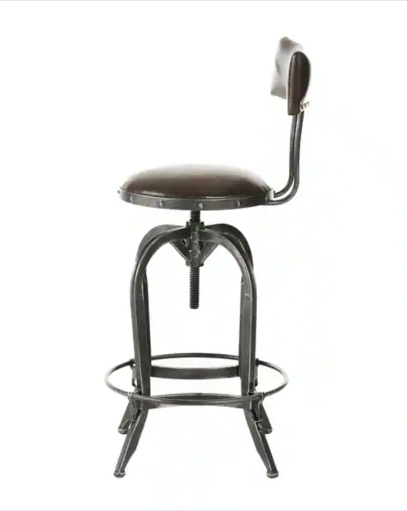 Upholstered Adjustable Height Swivel Barstool Brown Pu