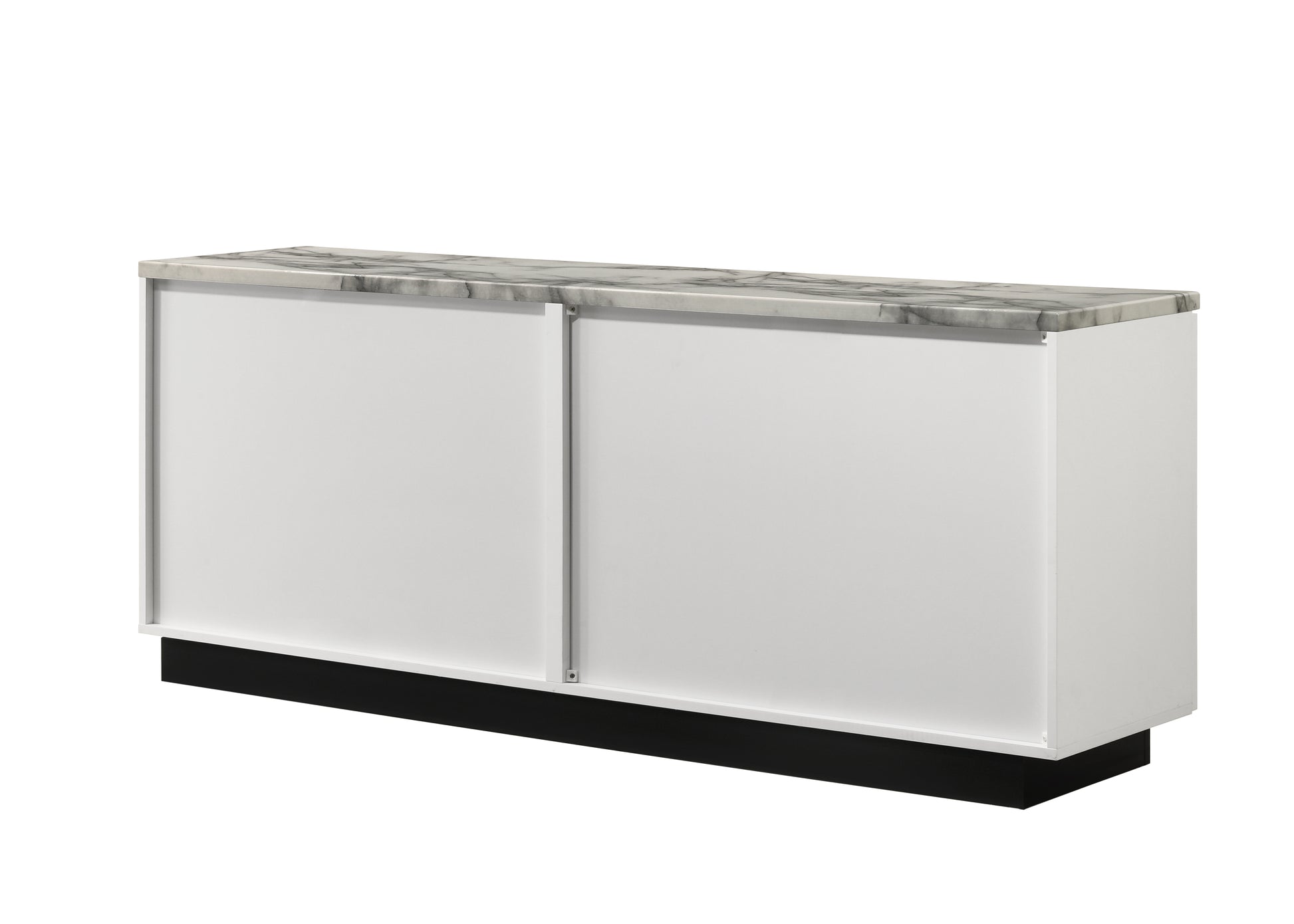 Matilda 63" White Cabinet Console Table With White Faux Marble Top White Mdf