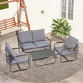4 Piece Outdoor Patio Furniture Sets, Patio Conversation Set With Removable Seating Cushion, Courtyard Patio Set For Home, Yard, Poolside Gray Aluminum