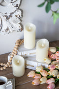 Set Of 3 Flickering Ivory Led Candles With Remote Timer, L:D3X6