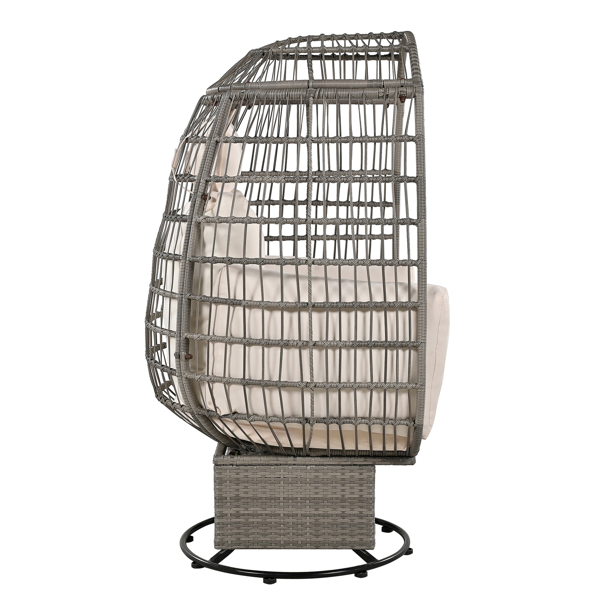 Outdoor Swivel Chair with Cushions, Rattan Egg beige+grey-wicker