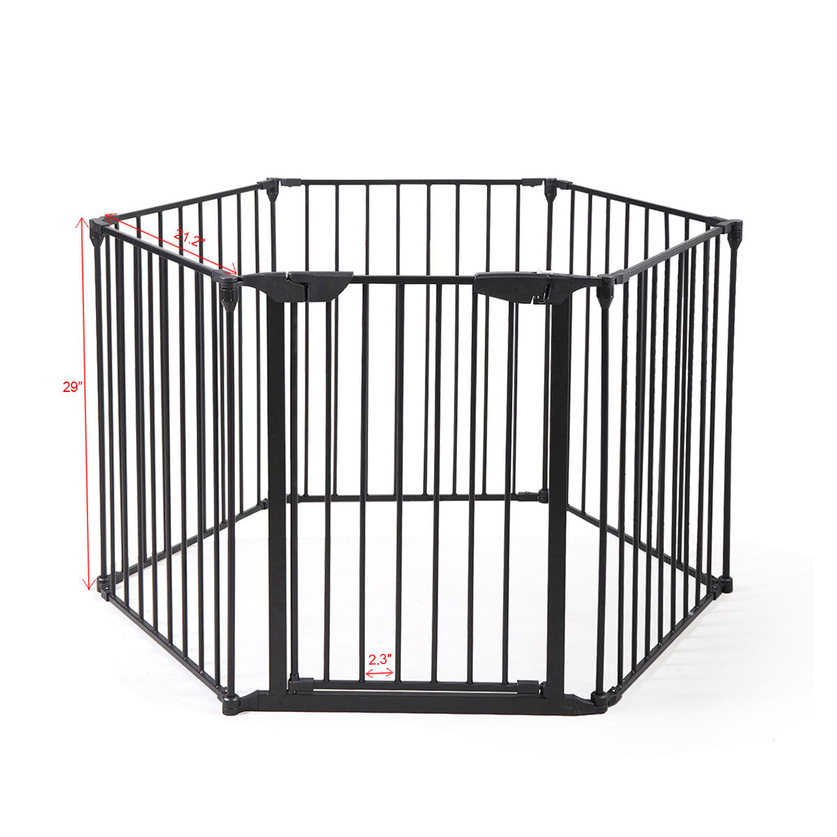 146" Extra Wide Baby Gate, 6 Panel Baby Pet Playpen, Fireplace Safety Fence, Foldable Barrier Gate, Black Black Metal