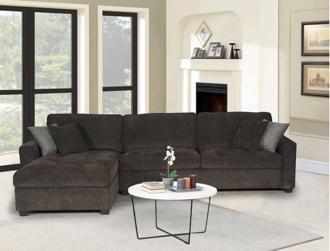 Polaris Black Fabric 125" Wide Reversible Sectional Sofa Black Chenille