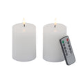 Set Of 2 White Led Candles With Wick And Remote Control Timer, 3X4