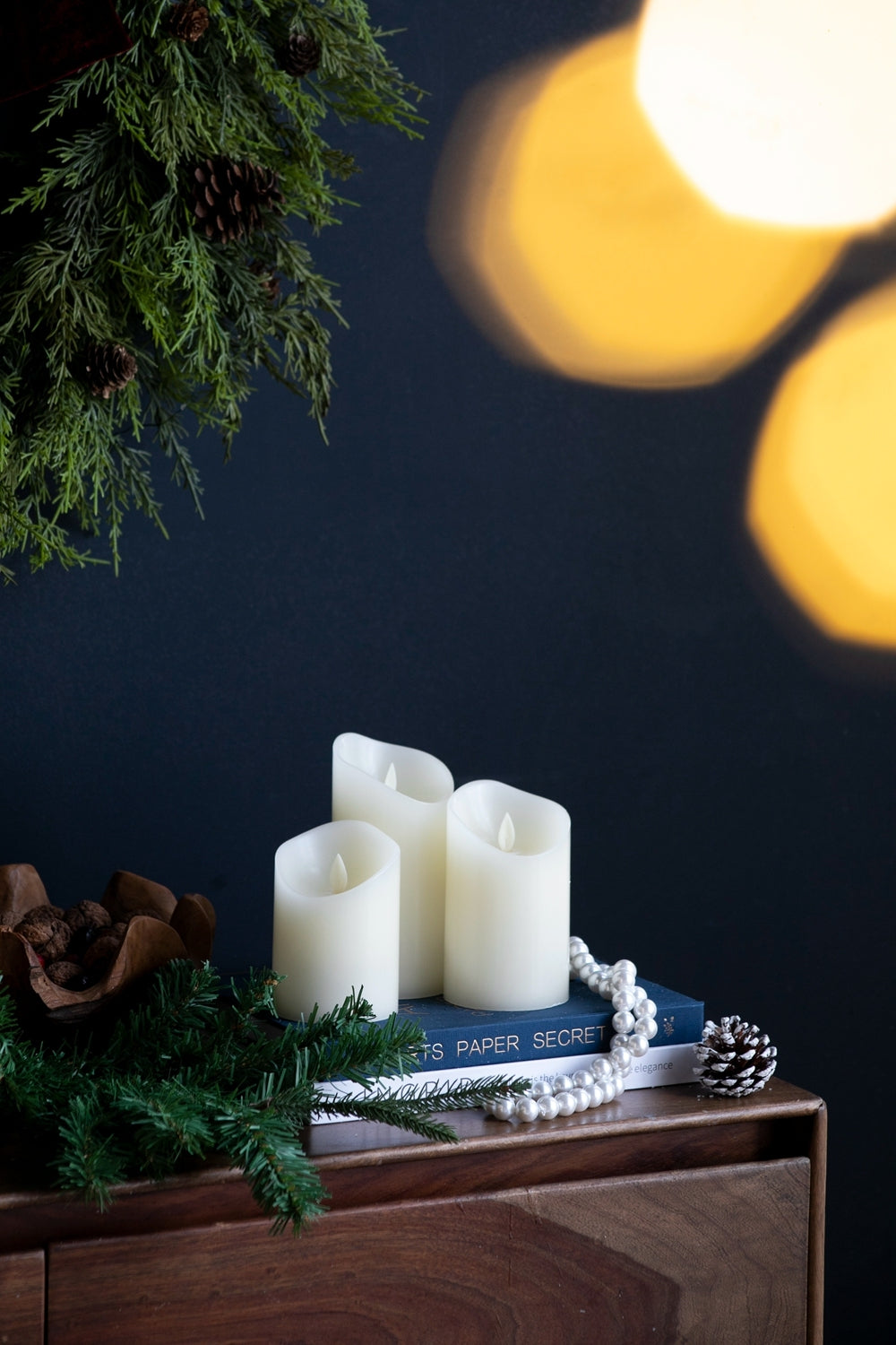 Set Of 3 Flickering Ivory Led Candles With Remote Timer, L:D3X6" M:D3X5" S:D3X4" Ivory Classic Plastic