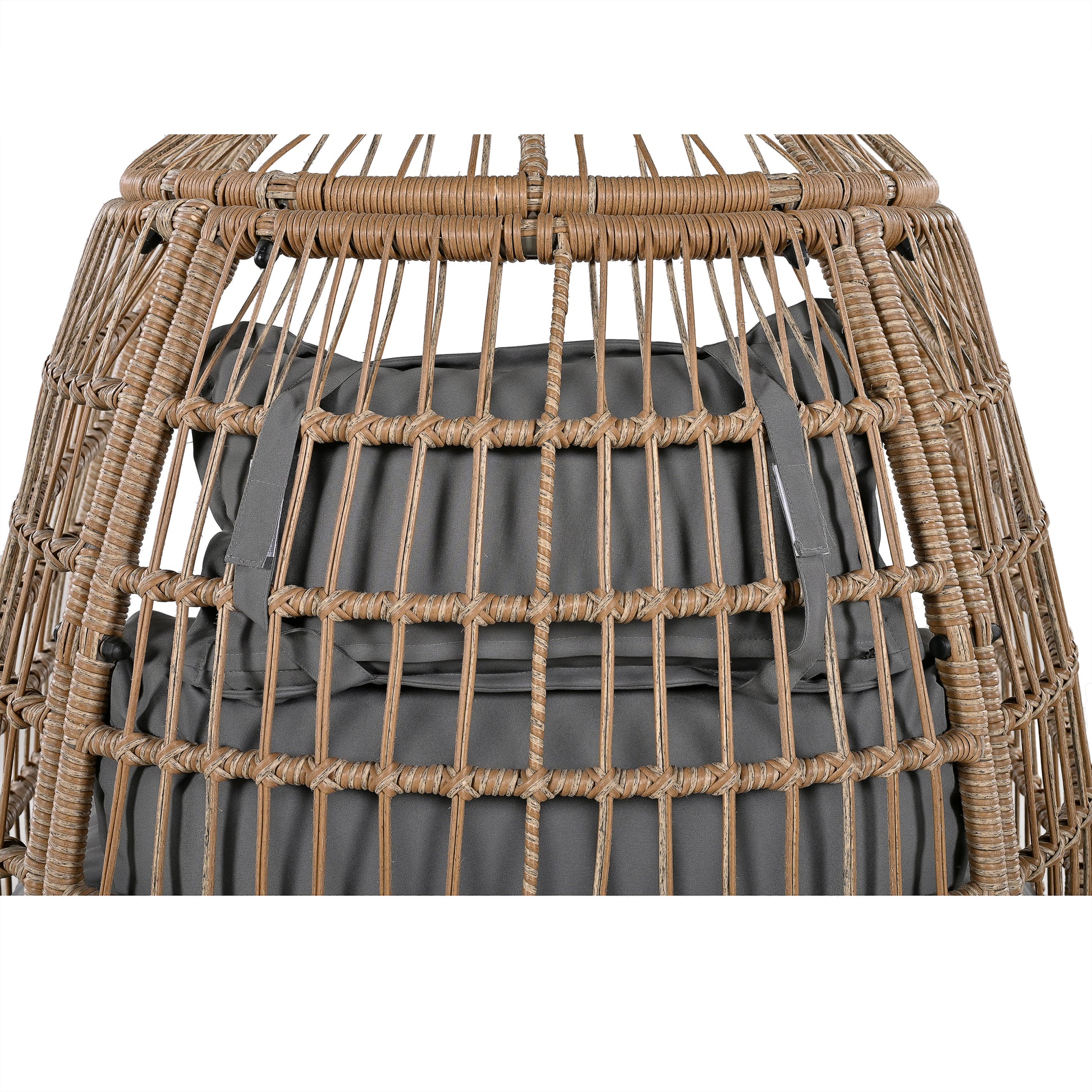 Outdoor Swivel Chair With Cushions, Rattan Egg Patio Chair With Rocking Function For Balcony, Poolside And Garden Natural Wicker Grey Cushion Natural Grey Wicker