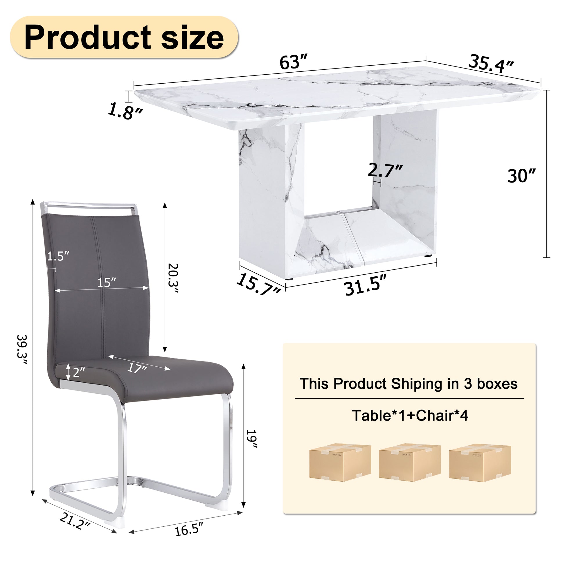 A Simple Dining Table. A Dining Table With A White Marble Pattern. 4 Pu Synthetic Leather High Backrest Cushioned Side Chairs With C Shaped Silver Metal Legs. Dt Sq 16090 Whc 1162 White Mdf