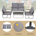 4 Piece Outdoor Patio Furniture Sets, Patio Conversation Set With Removable Seating Cushion, Courtyard Patio Set For Home, Yard, Poolside Gray Aluminum