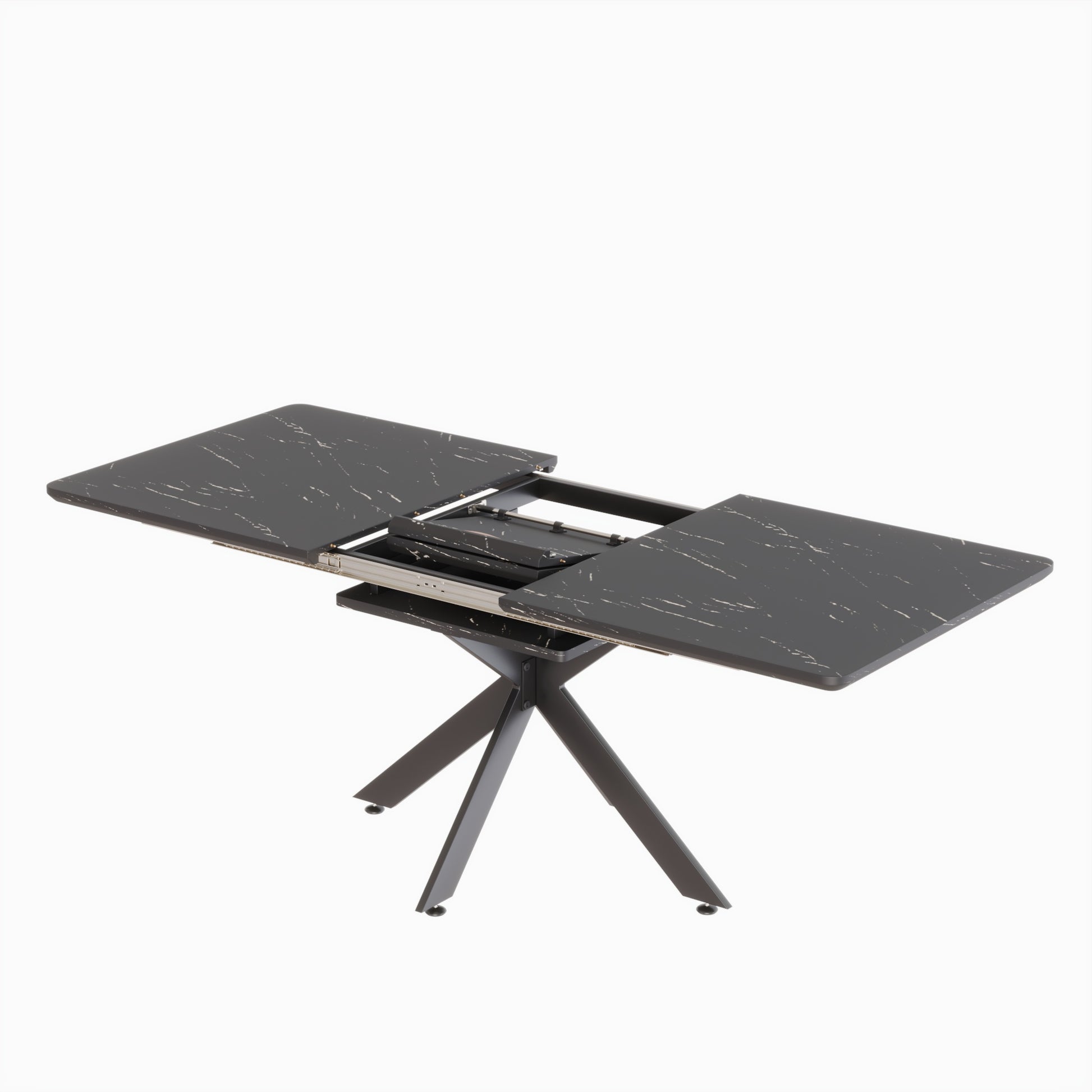Scalable Dining Table Table Set For 6 8 Person For Dining Room,Curved Backrest Round Upholstered Soft Padded Armless Dining Chairs And Very Large Dining Room Table Kitchen Table Chair Set Black White Mdf Metal