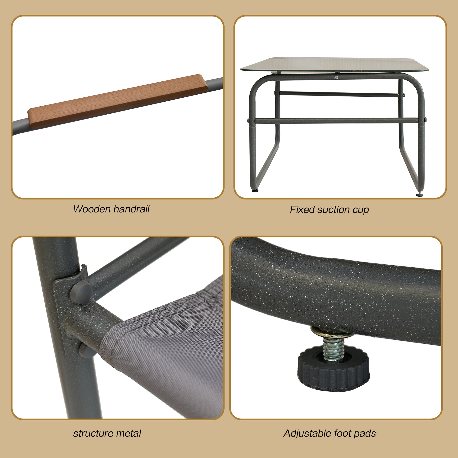 4 Piece Outdoor Patio Furniture Sets, Patio Conversation Set With Removable Seating Cushion, Courtyard Patio Set For Home, Yard, Poolside Grey Gray Aluminum