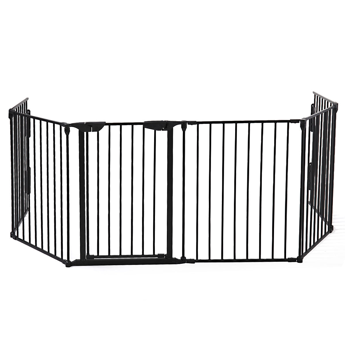 146" Extra Wide Baby Gate, 6 Panel Baby Pet Playpen, Fireplace Safety Fence, Foldable Barrier Gate, Black Black Metal