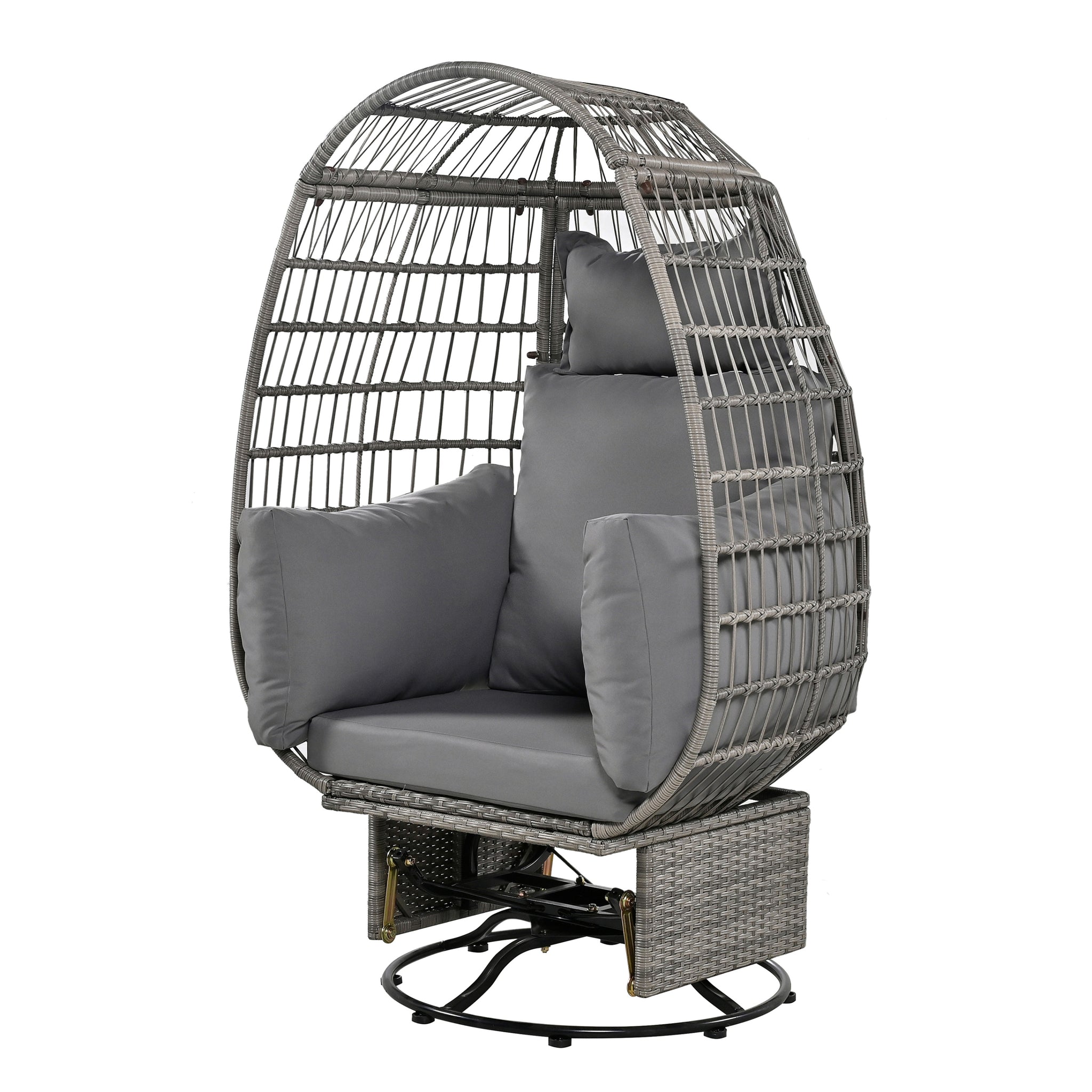 Outdoor Swivel Chair with Cushions, Rattan Egg grey-wicker