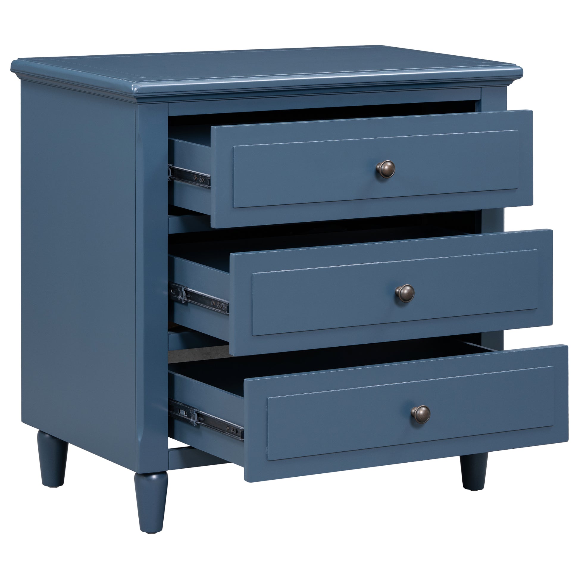 3 Drawer Nightstand Storage Wood Cabinet Blue 3 Drawers Mdf