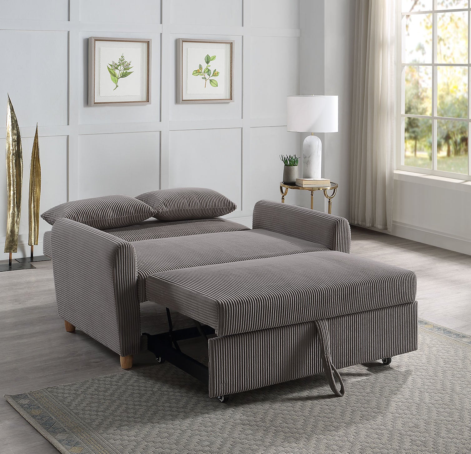 Justine 54" Brown Corduroy Convertible Sleeper Loveseat Brown Corduroy