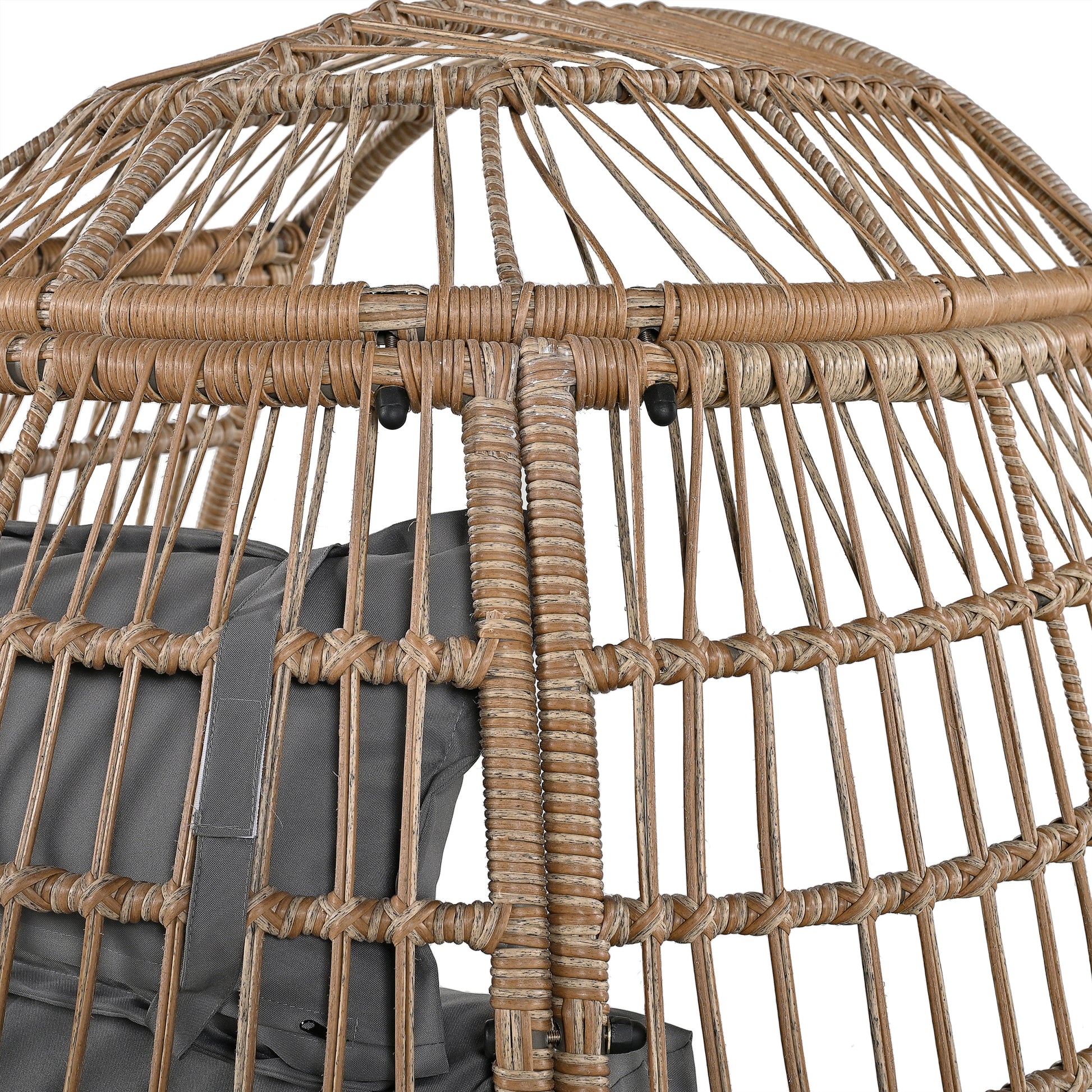 Outdoor Swivel Chair With Cushions, Rattan Egg Patio Chair With Rocking Function For Balcony, Poolside And Garden Natural Wicker Grey Cushion Natural Grey Wicker