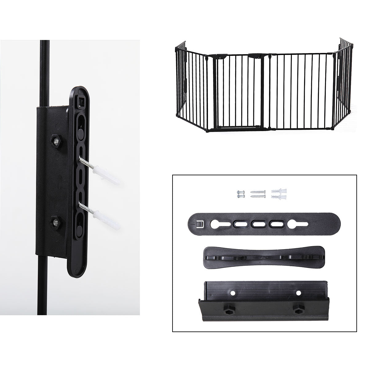 146" Extra Wide Baby Gate, 6 Panel Baby Pet Playpen, Fireplace Safety Fence, Foldable Barrier Gate, Black Black Metal