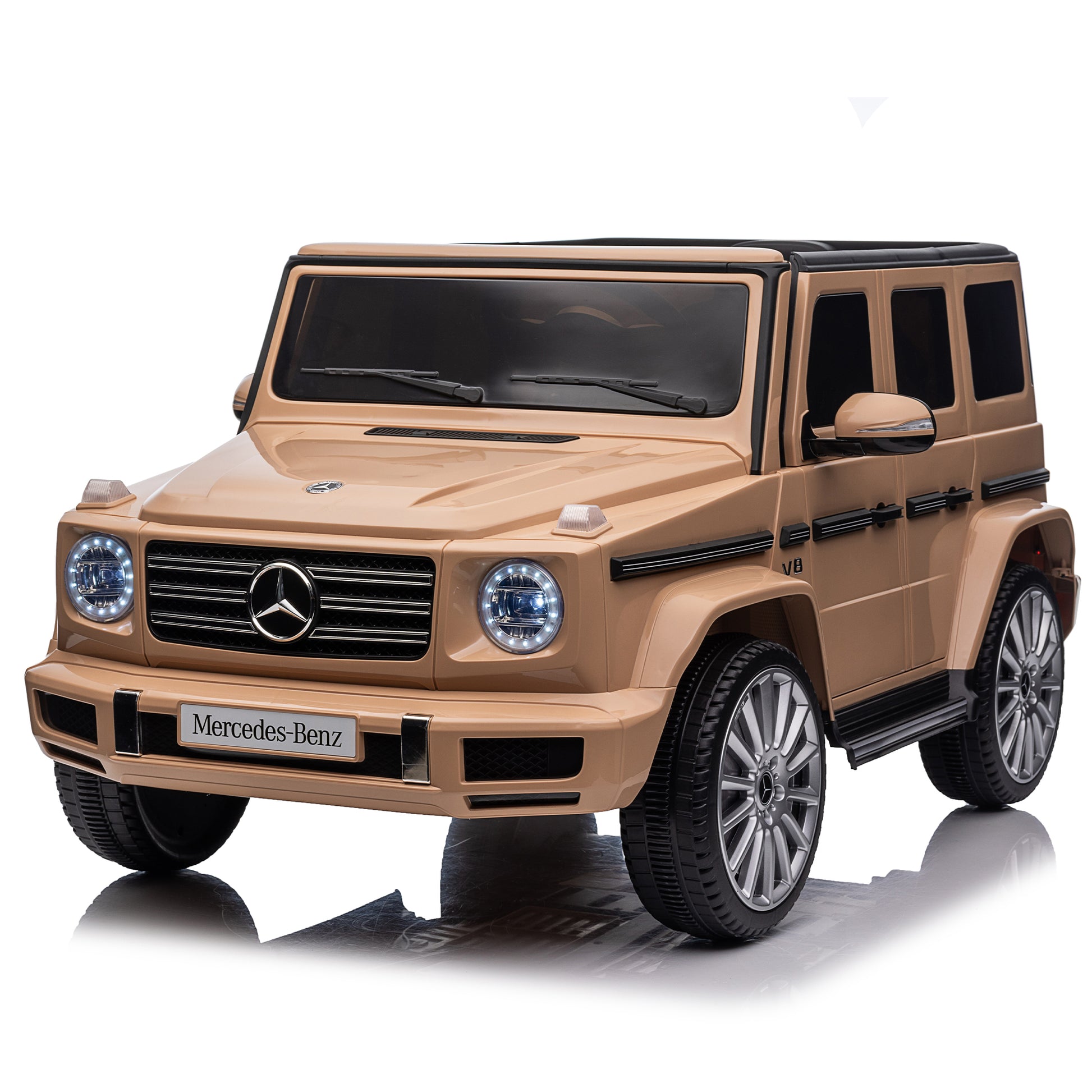 Licensed Mercedes Benz G500,24V Kids Ride On Toy 2.4G W Parents Remote Control,Electric Car For Kids,Three Speed Adjustable,Power Display, Usb,Mp3 ,Bluetooth,Led Light,Three Point Safety Belt Yellow Plastic
