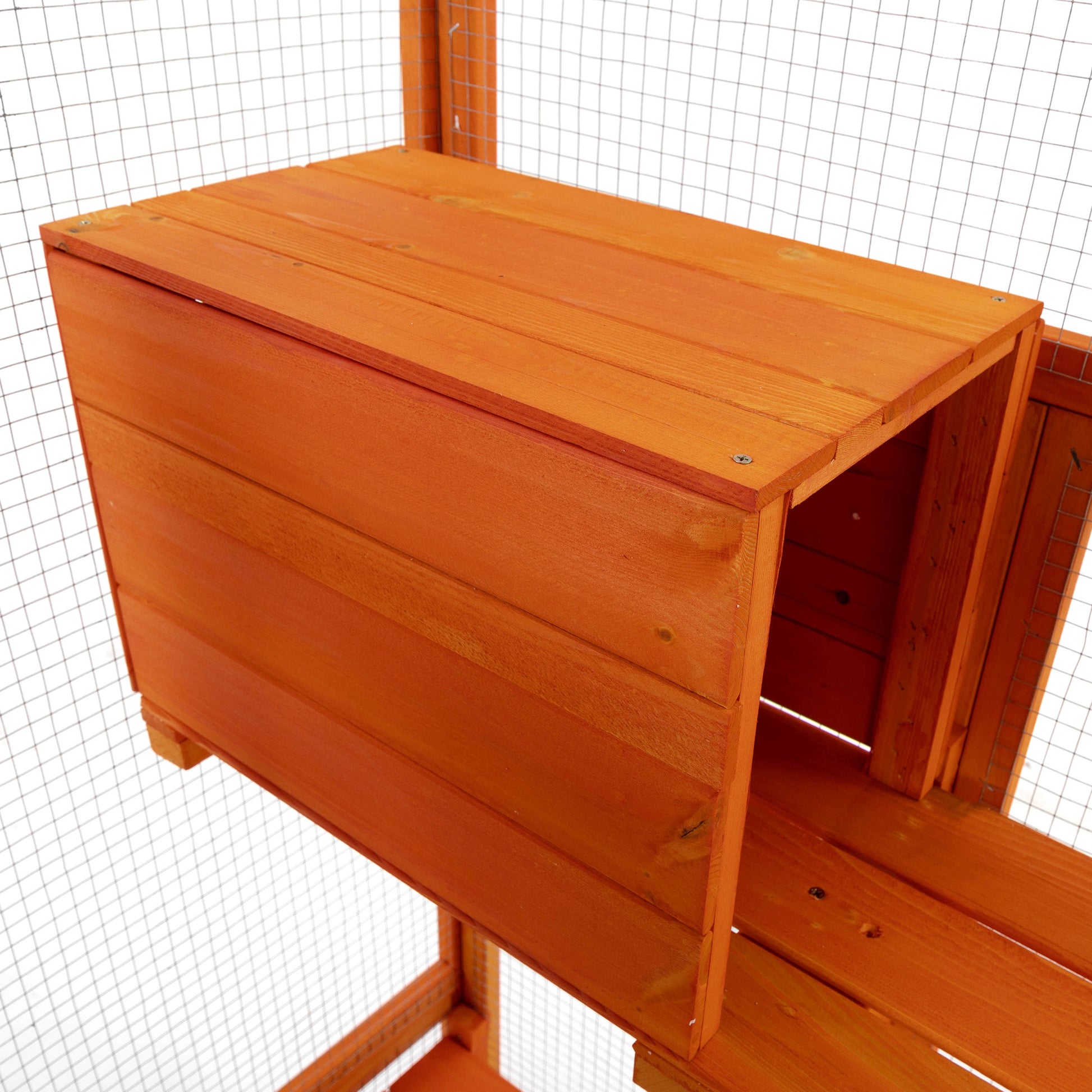 Large Cat Enclosure With 5 Perches, 2 Condos And 1 Lockable Door, Orange Orange Metal & Wood