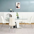 Modern Style Glass Table, Pu Fabric Chair Electroplated Chair Legs, Solid Support Base, Furniture Made Of Selected Materials To Highlight Fashion, Suitable For Living Room Use Set Of 5 White Mdf Metal