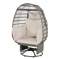 Outdoor Swivel Chair With Cushions, Rattan Egg Patio Chair With Rocking Function For Balcony, Poolside And Garden Grey Wicker Beige Cushion Beige Grey Wicker