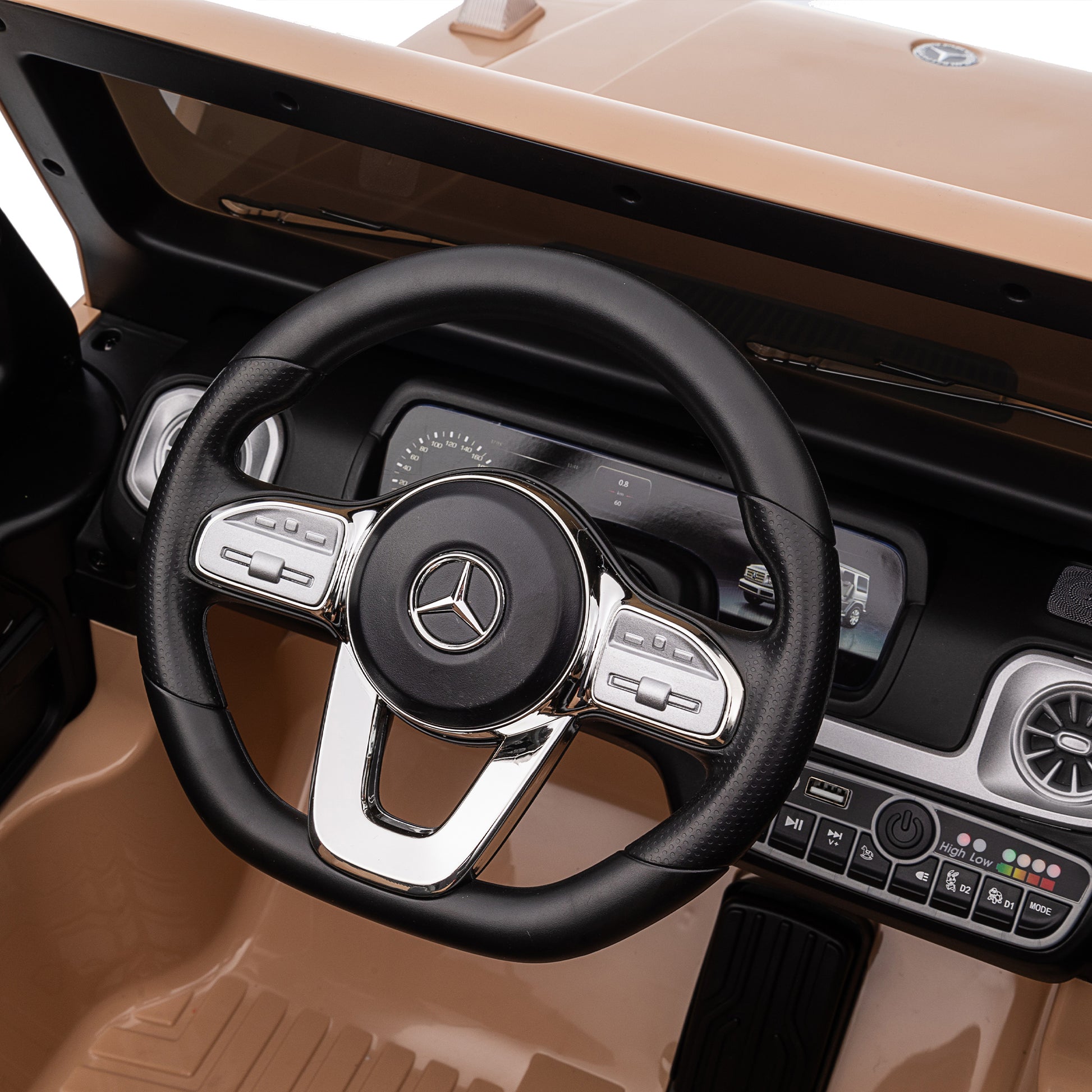 Licensed Mercedes Benz G500,24V Kids Ride On Toy 2.4G W Parents Remote Control,Electric Car For Kids,Three Speed Adjustable,Power Display, Usb,Mp3 ,Bluetooth,Led Light,Three Point Safety Belt Yellow Plastic