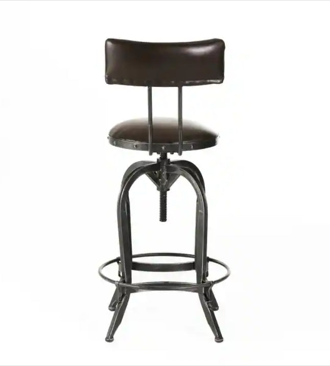 Upholstered Adjustable Height Swivel Barstool Brown Pu