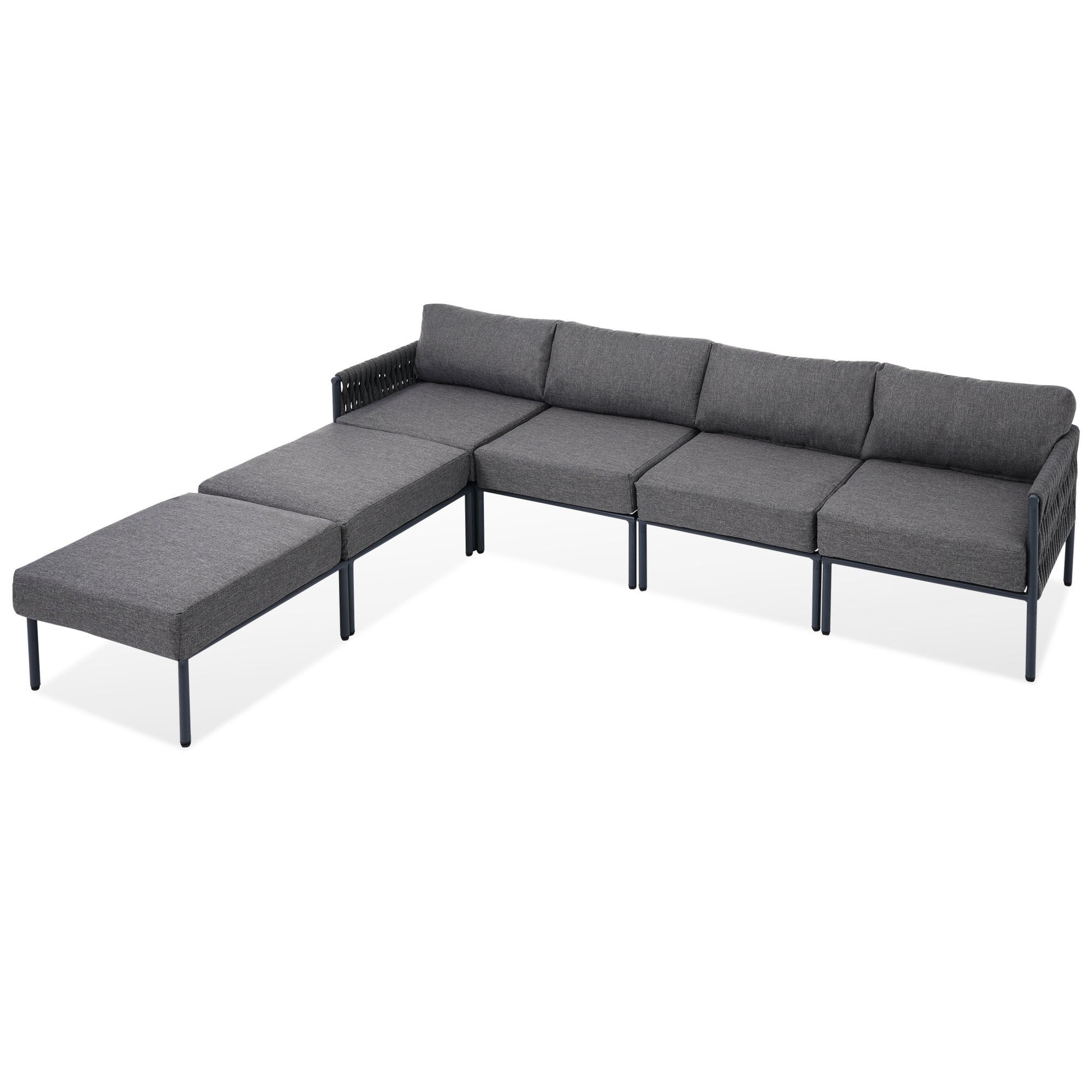 6 Pieces Aluminum Patio Furniture Set, Modern Metal Outdoor Conversation Set Sectional Sofa With Removable Olefin Extra Thick Cushions 5.9" Cushion, Grey Yes Complete Patio Set Gray Seats 6 Weather Resistant Frame Garden & Outdoor