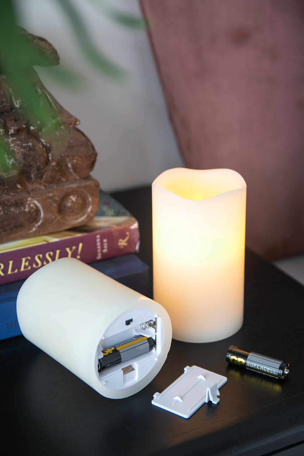 Set Of 3 Ivory Led Candles With Remote Timer, L:D3X6" M:D3X5" S:D3X4" Ivory Classic Plastic