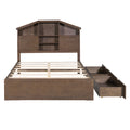 Full Size Wood Platform Bed With House Shaped Storage Headboard And 2 Drawers, Walnut Box Spring Not Required Full Walnut Wood Bedroom Solid Wood Mdf