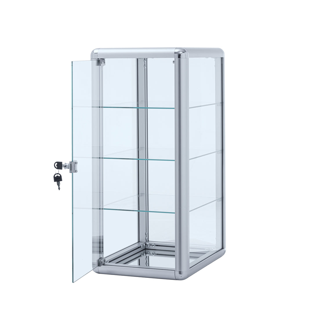 Tempered Glass Counter Top Display Showcase With Sliding Glass Door And Lock,Standard Aluminum Framing With Sliding Glass Door And Lock Display Cabinet Silver Glass