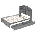 Full Size Wood Platform Bed With House Shaped Storage Headboard And 2 Drawers, Gray Box Spring Not Required Full Gray Wood Bedroom Solid Wood Mdf