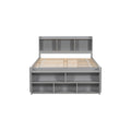 Full Bed With Bookcase Headboard, Under Bed Storage Drawers And Bed End Storage Case,Grey Full Grey American Design Pine